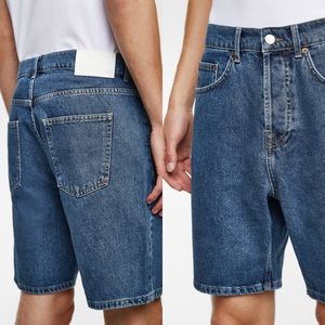Zara Man Denim Bermuda Shorts Loose-Fitting Blue